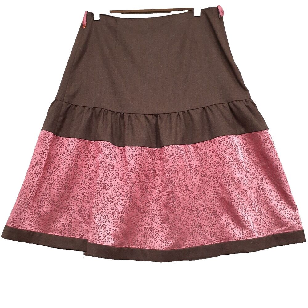 OILILY Womens Size 38 (US M) Lambswool Blend Brown/Pink Midi Skirt Side Zipper